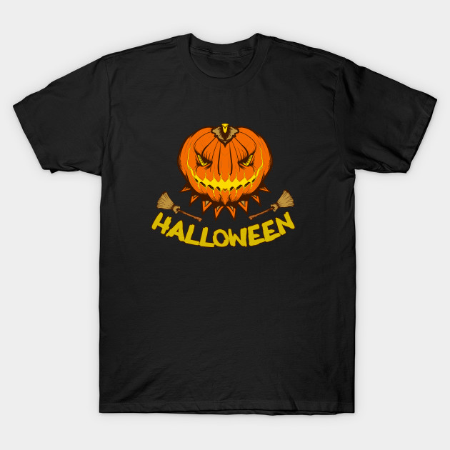 Halloween Pumpkin Scarry Witch Broom Horror Party T-Shirt-TOZ
